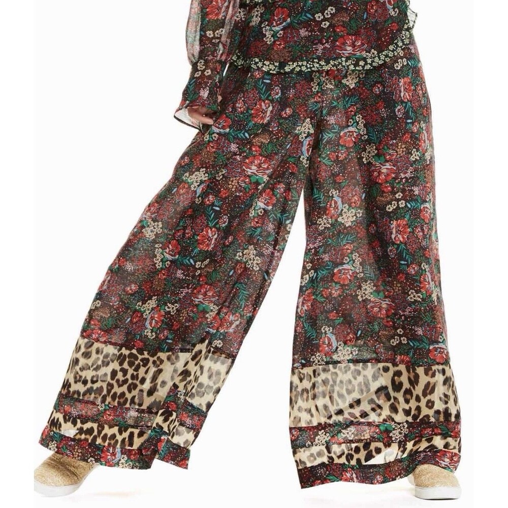 Scotch & Soda Mid Rise Printed Flared Palazzo Pants Black Red Pattern Size 1